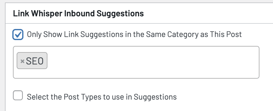 Link Whisper plug in category selection for each post