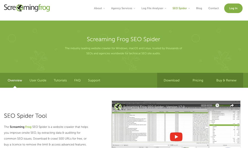 Screaming Frog homepage