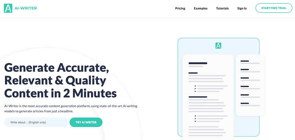 AI-Writer ai copywriter homepage