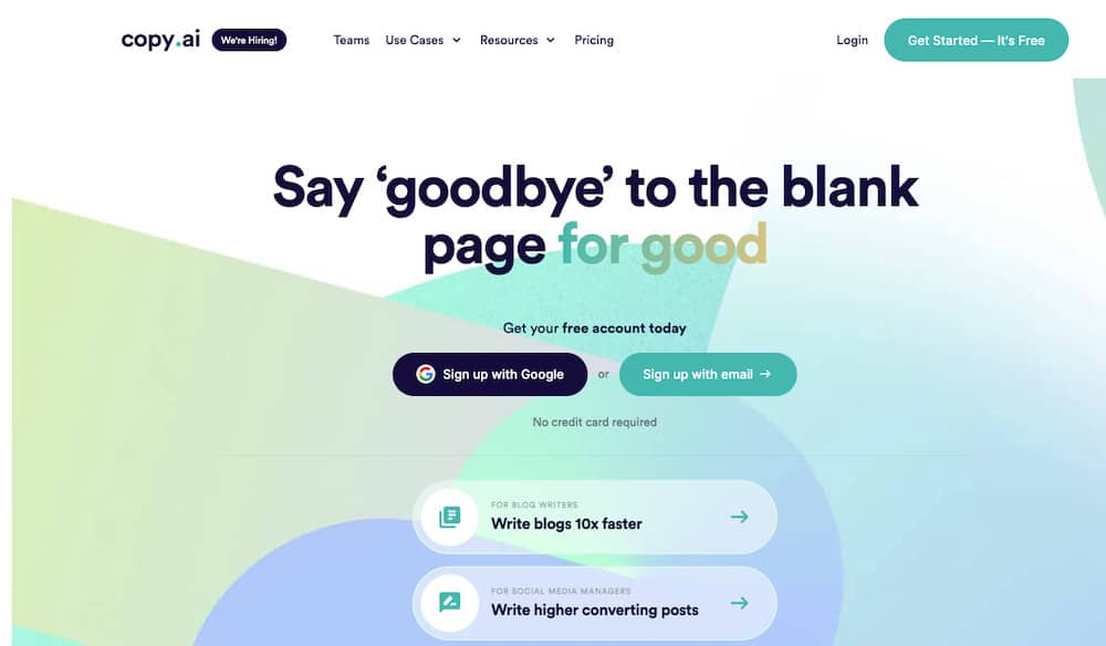 Copy  ai copywriter homepage
