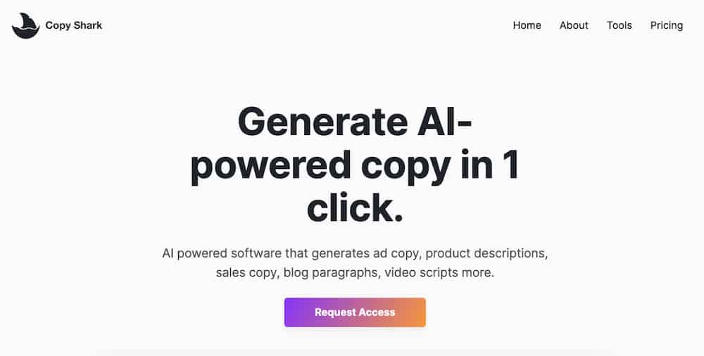 Copyshark ai copywriter homepage