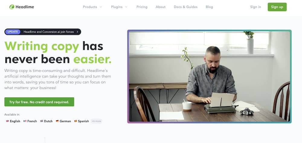 Headlime ai copywriter homepage