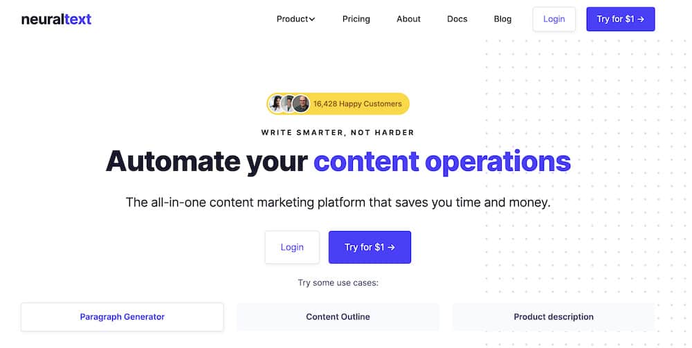 Neuraltext ai copywriter homepage
