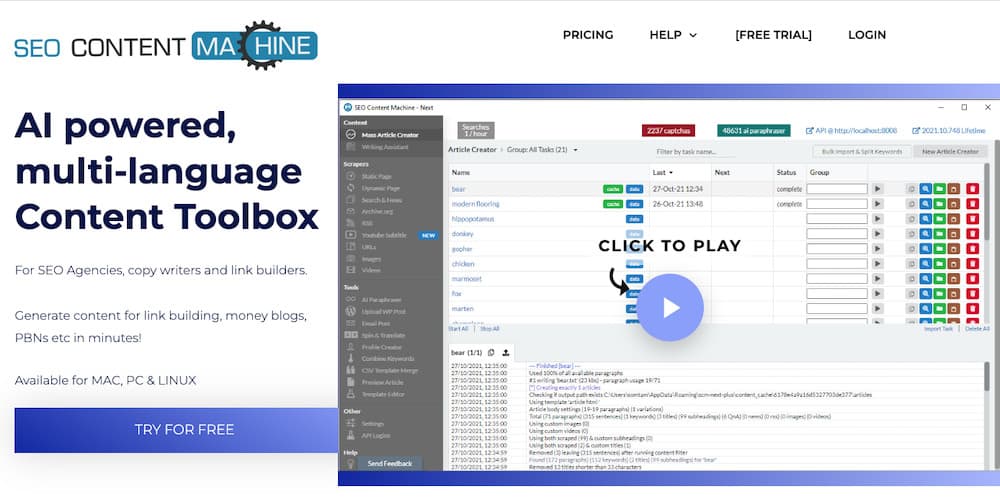 SEO content machine ai copywriter homepage