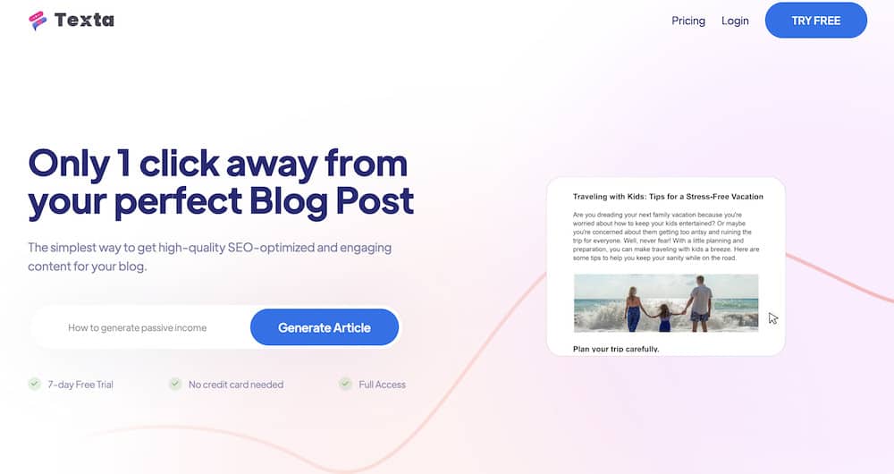 Texta ai copywriter homepage