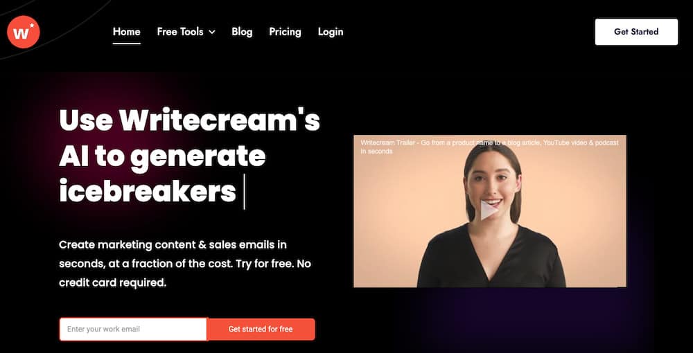 Writercream ai copywriter homepage