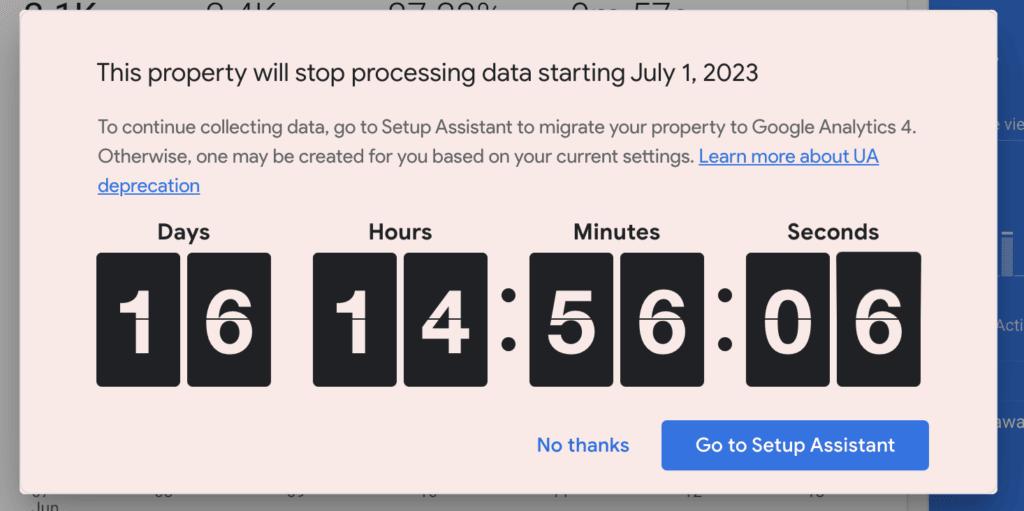 google analytics pink g4 warning
