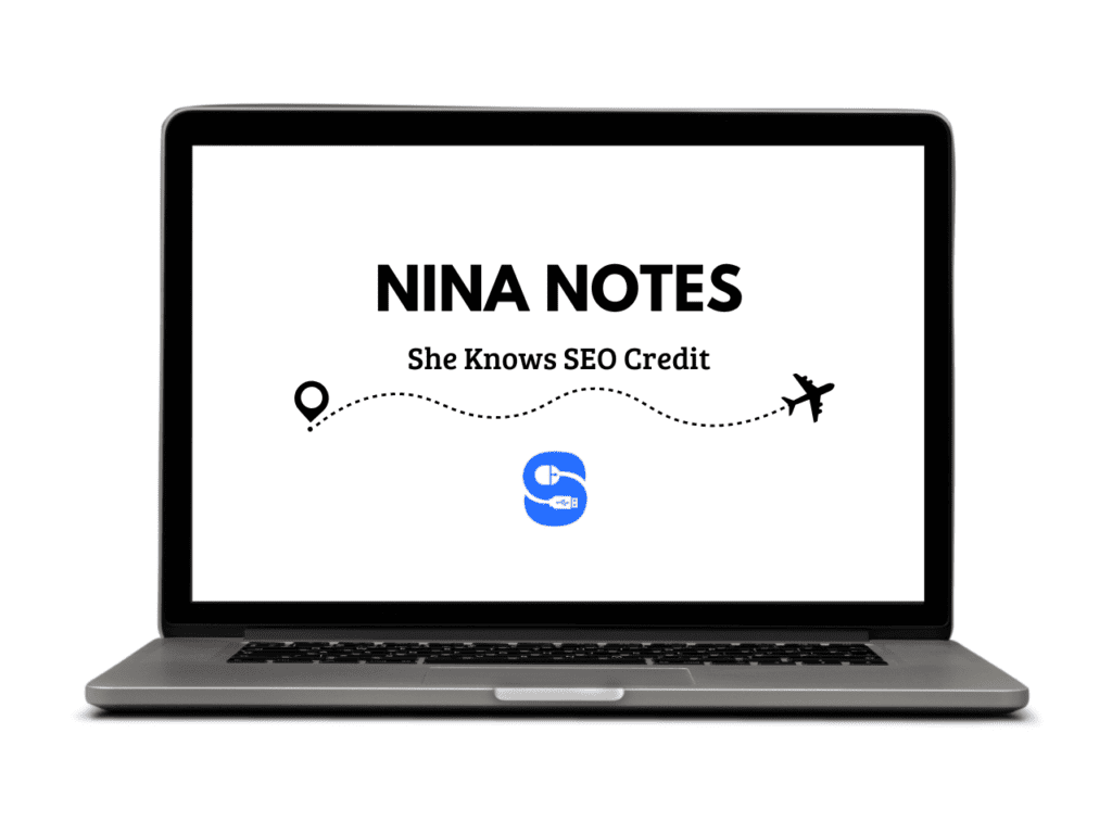 A laptop with the words nina notes six korean seo credit.