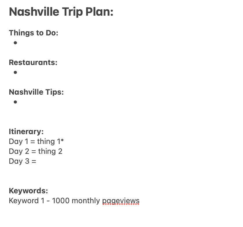 keyword planning organization travel