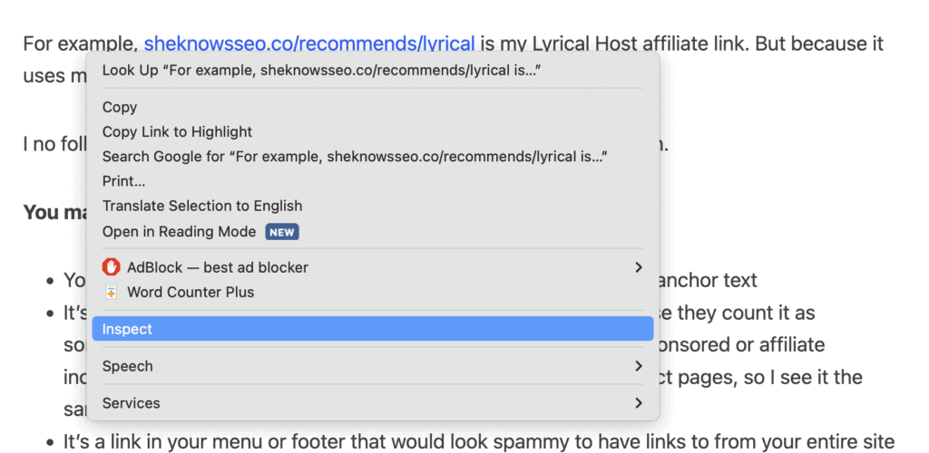 internal link inspect chrome