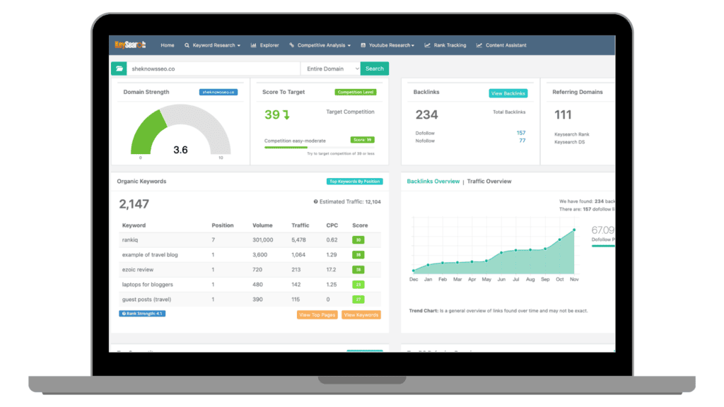 Interface of Keysearch Explorer showing organic keyword data and traffic, a suitable image for an SEO analytics tutorial.