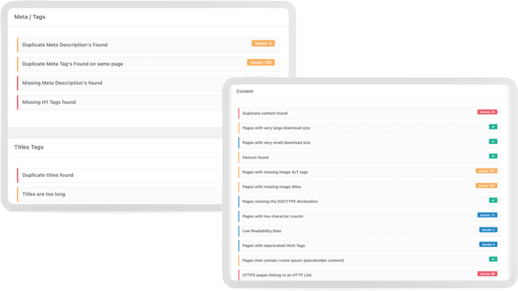 Keysearch site audit report listing SEO issues like meta tags and title tags, essential for SEO audit and strategy refinement.
