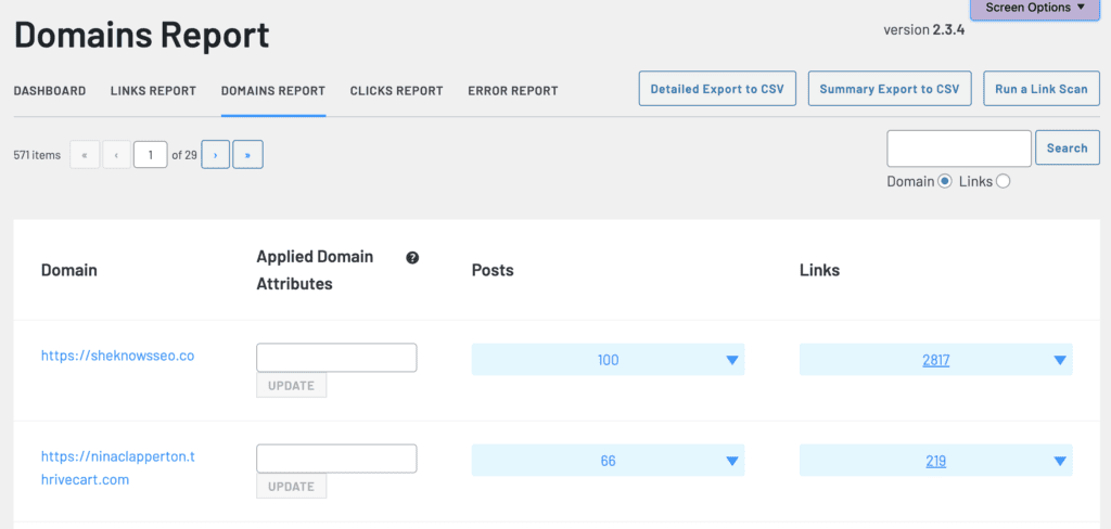 link whisper domains report