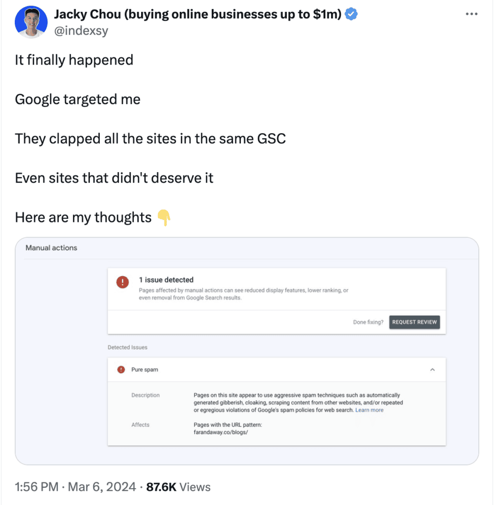 indexsy manual penalty march 2024 tweet