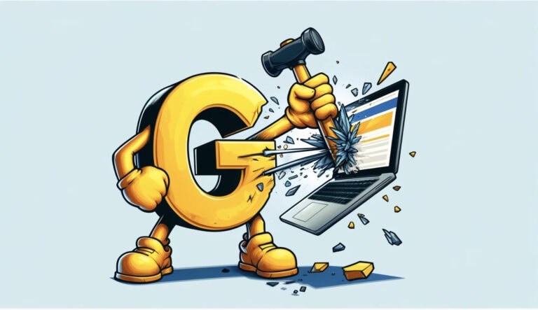 G smashing a laptop with a hammer