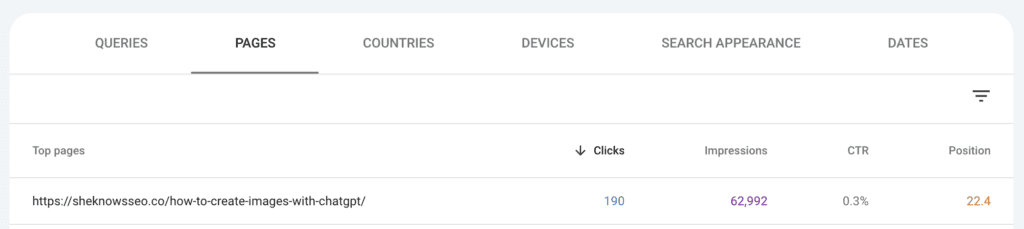 google search console image pages
