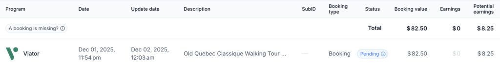 travelpayouts bookings reporting screenshot dec 2025